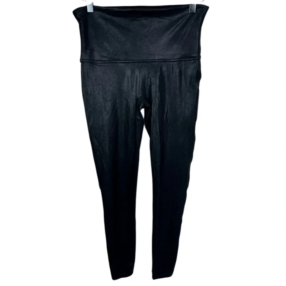 Spanx Faux Leather Black Shimmer Metallic Slimming Leggings Pants Women's XL - Picture 5 of 12